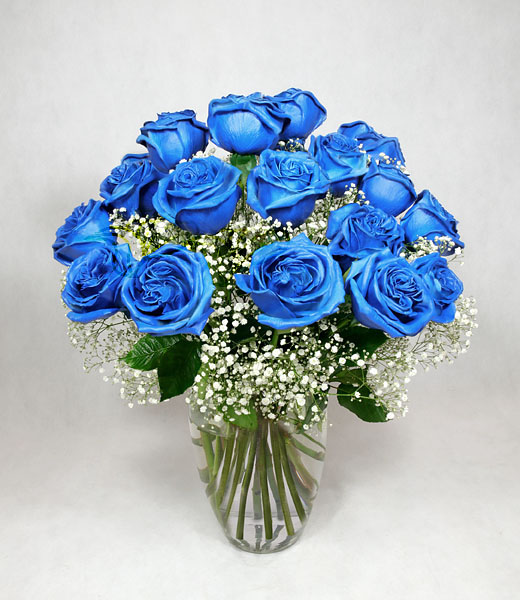 image of blue roses on a vase