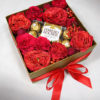 image of red luxury roses in a box with chocolates